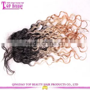 Wholesale Factory Price Two Tone Lace Closure Piece Natural Curly Ombre Hair Extension Lace Closure Front Piece thumbnail-1