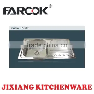 JZ-312 85*43CM Inset Single Bowl With Drainboard Stainless Steel Kitchen Sink thumbnail-1