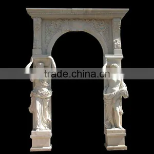 White Marble Arch Door Frame With Figure Design thumbnail-1