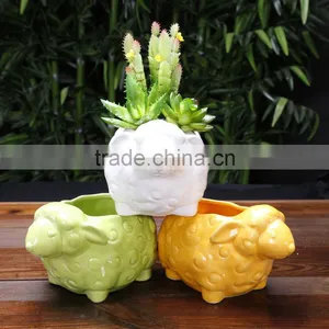 Little Sheep Shape Animal Cheap Ceramic Flower Pots and Planter thumbnail-1