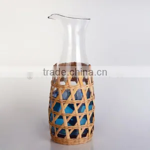 Tall Glass Pitcher With Bamboo Coat thumbnail-1