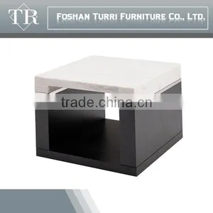 Gloss White and Black White Marble Top Side Table thumbnail-1