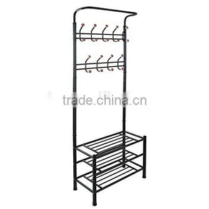 Metal 18 Hanger Hooks Clothes Coat Stand Shoes Hats Bags Stand Rack (black) thumbnail-3