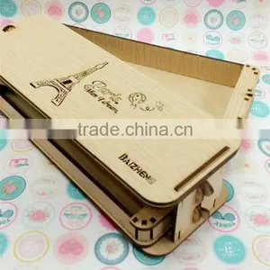 Wooden The Eiffel Tower Pattern Lovely Pencil Writing Case thumbnail-2