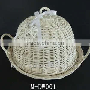Large Cream Wicker Dome Cloche Food & Wedding Cake Stand With Heart thumbnail-1