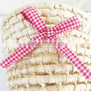 Mini Woven Cute Corn Husk Natural Gift Basket With Bowknot thumbnail-5