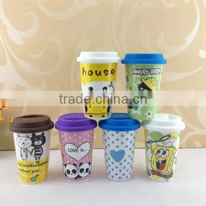 Ceramic Mug Cup With Silicone Lid With Funny Cartoon Painted thumbnail-1