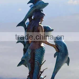 Garden Art Statue Bronze Casting Mermaid With 8 Dolphins Garden Fountain for Hot Sale thumbnail-3