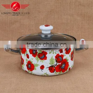 Enamel Decal Full Flower Casserole Cooking Pot Stew Pot Turkey Pot With Glass Lid thumbnail-2