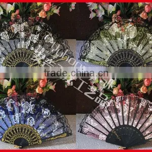 Rose Design Lace Hand Folding Fan thumbnail-1
