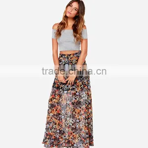 2015 New Fashion Design Women Floral Printed Maxi Skirt, Latest Long Skirt Design thumbnail-2