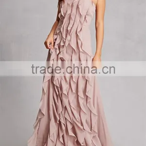 China Clothing OEM Evening Gown Wholesale Slim Dress Women Ruffled Maxi Dress thumbnail-4