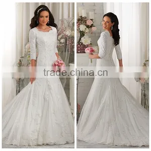 Plus Size Mermaid Lace Long Sleeve Wedding Dress for Fat Woman thumbnail-1