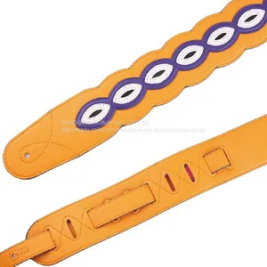 New Design Bule /yellow/ Leather Top With Purple Backing Adjustable Guitar Strap thumbnail-3