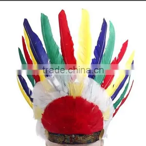 Colored Feather Headdress ,Indian Headband ,Indian Chief Hat thumbnail-1