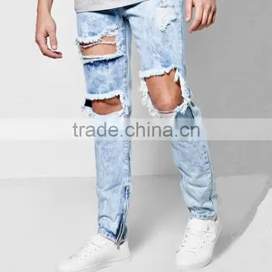Lastest Men's Broken Holes Denim Jeans Skinny Men Ripped Ankle Zipped Jeans Trousers thumbnail-2