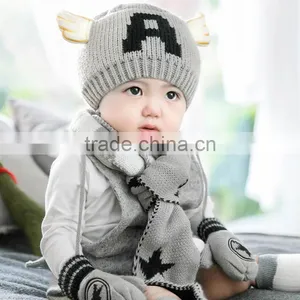 TC17007 New Arrival Cute Baby Winter Hat Scarf Gloves Sets High Quality Knitted Scarf Beanie Gloves Set Wholesale thumbnail-2