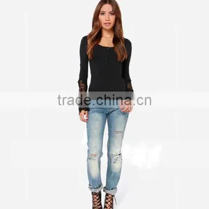 Classical Black and White Solid Dovetail Split Net Yarn Splicing Knitting Slim Soft t Shirt Thin Women thumbnail-6