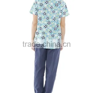 Printed Medical Workwear Mock Wrap Unifrom Set Oem Service Supply thumbnail-3