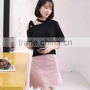 Women's Fashion Pure Color Sexy Loose Dew Shoulder ms thumbnail-1