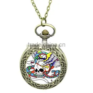 Round Antique Bronze Halloween Skull & Eagle Pattern Battery Included Pocket Watches 82cm thumbnail-1