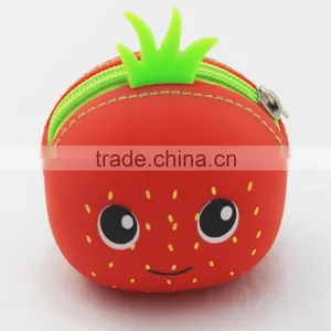Cute Strawberry Fruit Series Rubber TPR Cartoon Silicone Wallet for Kids thumbnail-1