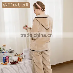 Perfect Qianxiu Cheap Hooded Design Pink Sexy Flannel Ladies Winter Nighty thumbnail-5