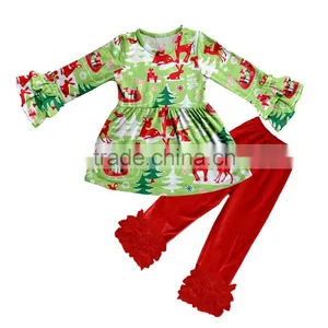 Boya High Quality Wholesale Baby Girls Ruffle Pants Outfit Autumn Christmas Toddler Girls Remake Clothes thumbnail-3