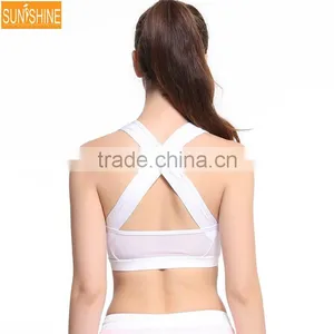 Hot Fashion Women's Light Support Cross Back Wirefree Removable Cups Mesh Yoga Sport Bra thumbnail-5