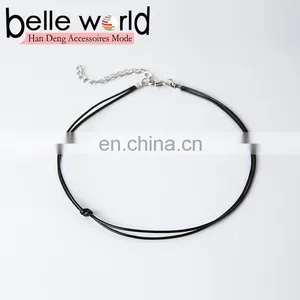 Fashion Simple Chocker Necklaces Black Leather Knot Thin Choker Necklace thumbnail-1