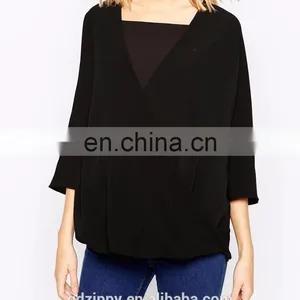 Wrap Front Woven Top Wholesale Blank Maternity T Shirts thumbnail-4