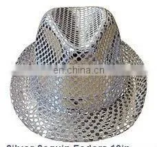 Silver Sequin Fedora 10" Hat thumbnail-1