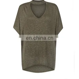 China Suppliers Wholesale Women Plus Size T Shirt Choker Neckline Plain T-shirts thumbnail-2
