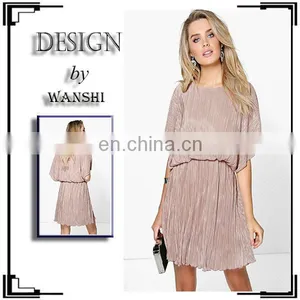 Summer Pleated Kimono Sleeve Skater Dress Elegant Women Dresses thumbnail-3