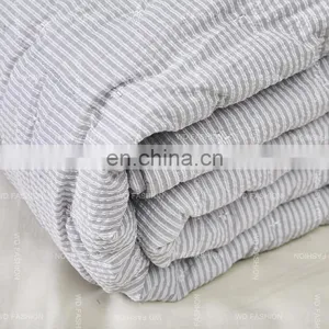 Exhibitor Canton Fair on Line Live Show Home Textile Stripe Polycotton With Ponpon Comforter Bedding Set With Pillow thumbnail-6