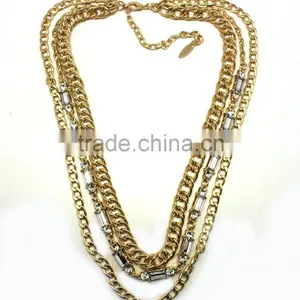 2015 New Arrival Wholesale Fashion Jewelry Set Three Layer Plating Alloy Long Chain Necklace Jewelry Set thumbnail-3