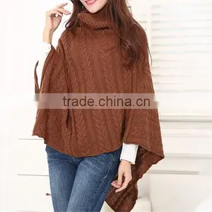 2016 Ladies Turtle Neck Women New Model Acrylic Poncho thumbnail-2