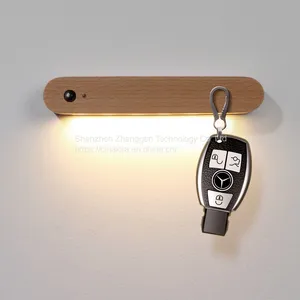 Creative Bracket Sensor Night Light Glare Corridor Atmosphere LED Wood Magnet Motion Detector Lamp Warm White 1W PIR Rechargeab thumbnail-1