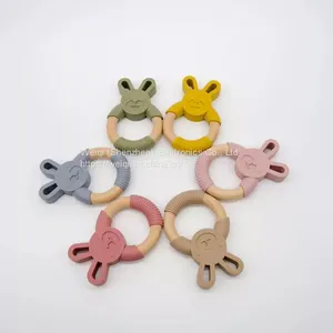 Silicone Wood Baby Teether Cute Rabbit Toys thumbnail-3