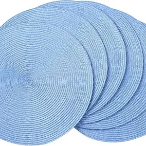 Round Braided Placemats Set of 6, 15'' Heat Resistant Washable Non-Slip Woven Table Mats for Dining Table Kitchen thumbnail-1