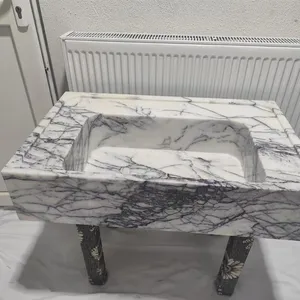 High Quality Xiang Xuemei Rectangular Marble Stone Factory Custom Vessel Sink Handmade Stone Vanity Bathroom Basin Hotels Villas thumbnail-4