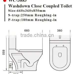 WC-3883 Washdown Two-Piece Toilet With Soft Closing Cover Ramp Down Cover, Water Closet Toilet Bowl thumbnail-2