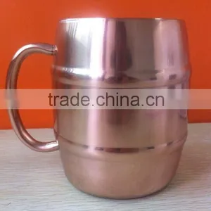 Passed FDA, CA65 Double Wall Barrel Shaped Stainless Steel Beer Mug 18oz/copper Plating Beer Mug thumbnail-3