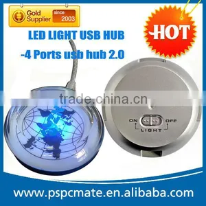 Blue LED Light 4 Ports 480 Mbps High-Speed Round USB 2.0 Hub White for Laptop PC thumbnail-1