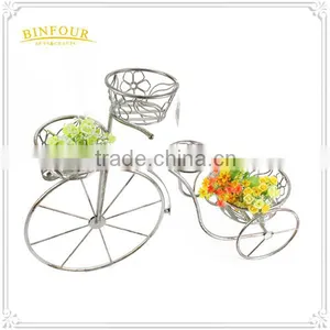 White Iron Bike Planter Holder With Flower Basket Deco thumbnail-1