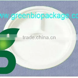 Eco-friendly Biodegradable 3 Compartments Sugarcane Bagasse Plate thumbnail-1