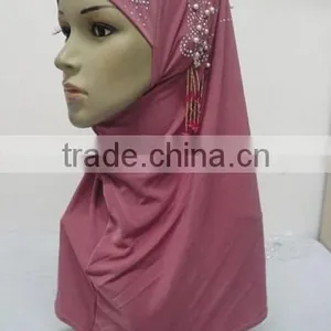 H284 New Style One Piece Hijab With Handmade Chains and Beadings thumbnail-5