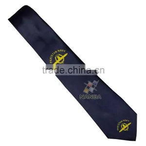 Regimental Plain Tie in Blue With Logo thumbnail-1