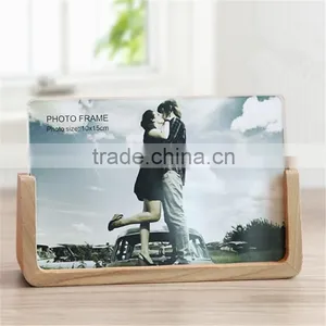 6 Inch Modern Minimalist Acrylic Wedding Photo Frame With U-shaped Wooden Base thumbnail-1