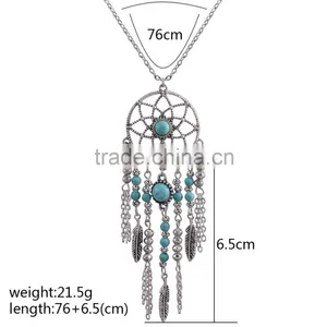 Collier Femme Plume Dreamcatcher Native American Fringe Necklace Collier Attrape Reve Colares Boho Chic Collana Acchiappasogni thumbnail-2